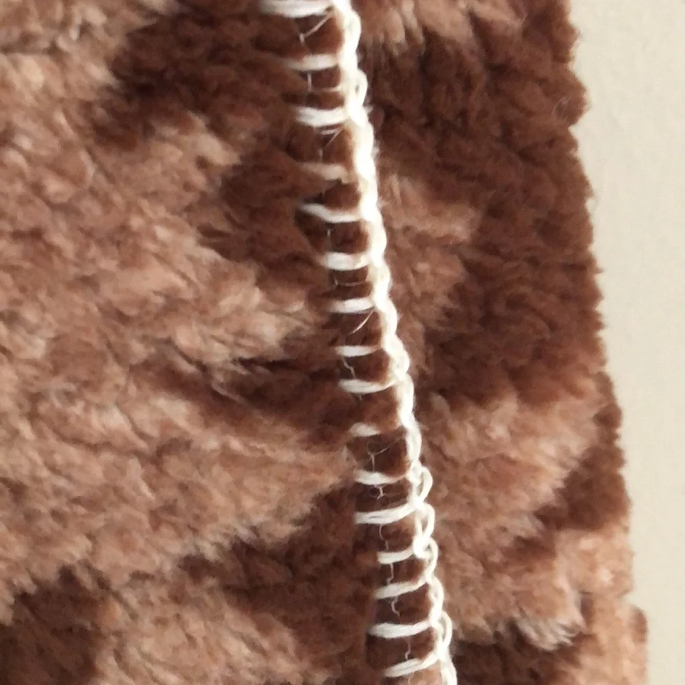Frye Tan and Brown Geometric Sherpa Throw Blanket